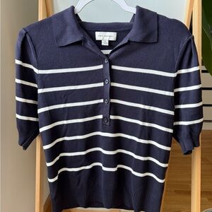 Navy Striped Polo Top